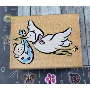 Rubber Stampede Stork With Baby A2268E Rubber Stamp Wood #R74